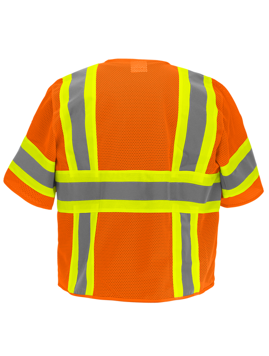 FrogWear® - Cl. 3 Orange Mesh Safety Vest, Contrasting Reflective, 4 Front & 2 Inside Pockets, Tab/Radio/Mic Holders, Zipper Closure