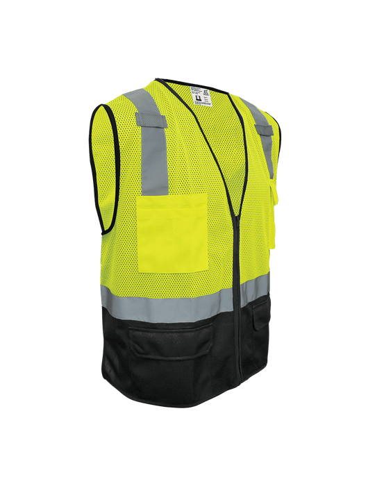 FrogWear® Cl. 2 Hi-Vis Mesh Polyester Surveyors, Black Bottom Front
