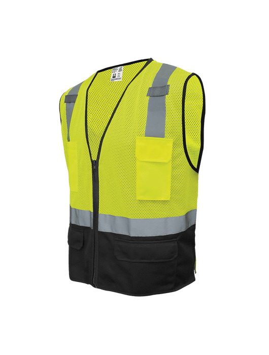 FrogWear® Cl. 2 Hi-Vis Mesh Polyester Surveyors, Black Bottom Front
