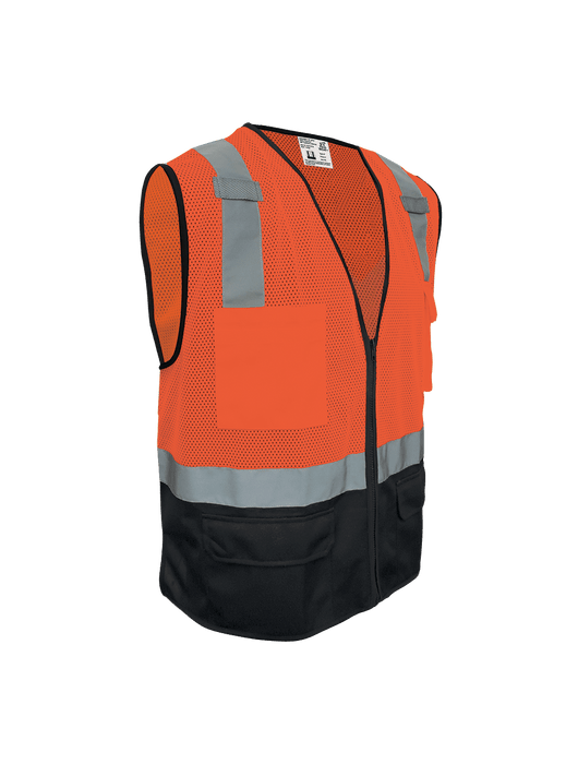 FrogWear® Cl. 2 Hi-Vis Mesh Polyester Surveyors, Black Bottom Front