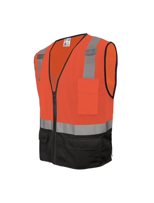 FrogWear® Cl. 2 Hi-Vis Mesh Polyester Surveyors, Black Bottom Front