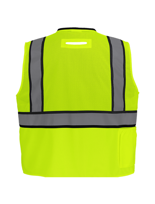 FrogWear® Cl. 2 Hi-Vis Lime"Kitchen Sink" Premium Surveyors Vest, 3M™ Reflective Material, 8 Pockets, D-Ring Pass Through Opening