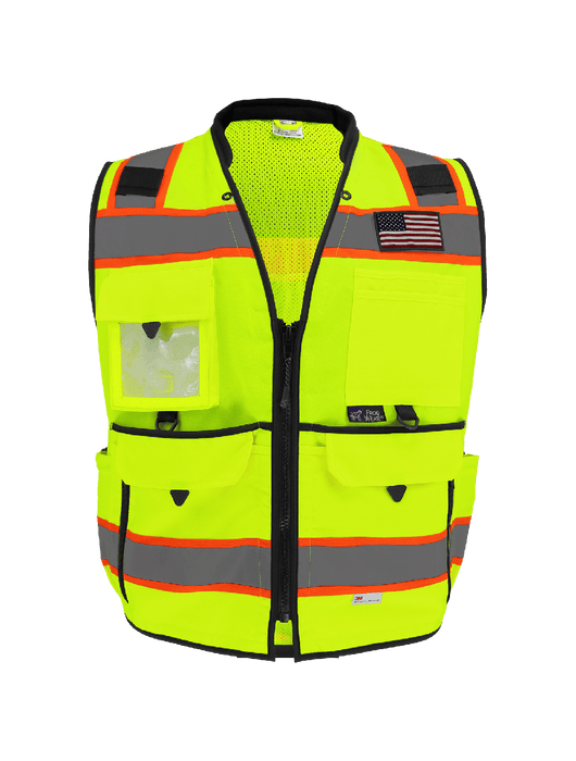 FrogWear® Cl. 2 Hi-Vis Lime Ultra-Rugged Premium Surveyors, Premium Neoprene Padded Neck, Rugged SBS Zipper Closure