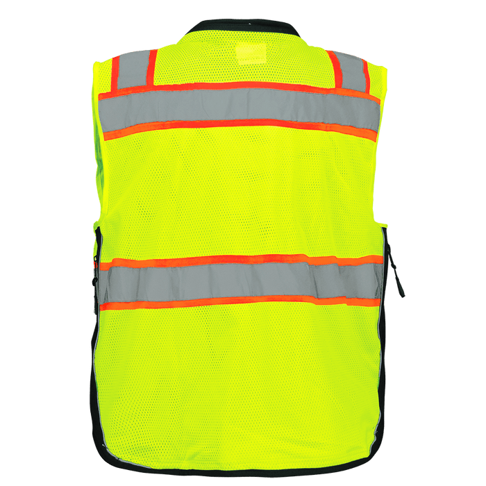 FrogWear® Cl. 2 Premium Hi-Vis Polyester/Mesh Surveyors, Contrasting Reflective, Black Bottom Front, Zipper Closure