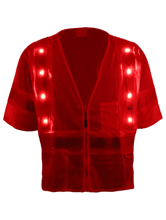 FrogWear® Cl. 3 Hi-Vis Lime Lightweight LED Mesh Vest w/Short Sleeves, 2 Inside Pockets, Zipper Closure