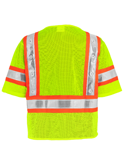 FrogWear® Cl. 3 Hi-Vis Lime Lightweight LED Mesh Vest w/Short Sleeves, 2 Inside Pockets, Zipper Closure