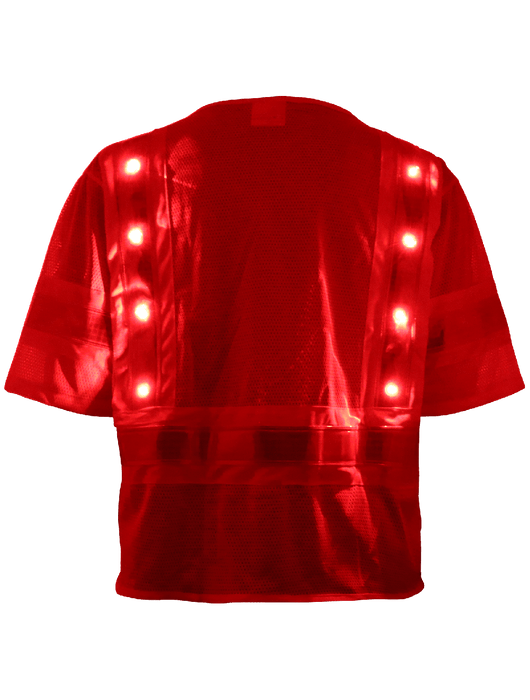 FrogWear® Cl. 3 Hi-Vis Lime Lightweight LED Mesh Vest w/Short Sleeves, 2 Inside Pockets, Zipper Closure