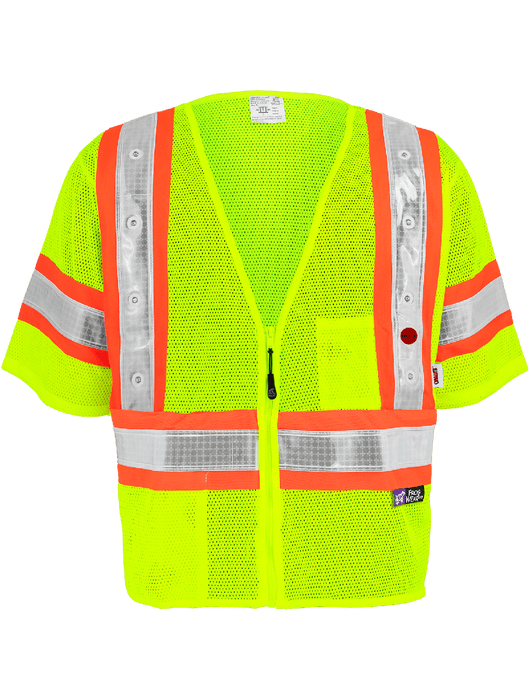 FrogWear® Cl. 3 Hi-Vis Lime Lightweight LED Mesh Vest w/Short Sleeves, 2 Inside Pockets, Zipper Closure