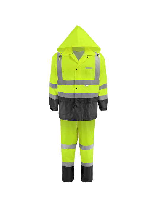 ANSI Class 3 FrogWear® HV Hi-Vis Lime Two-Piece Rain Suit Polyurethane Coated 150D Oxford Polyester