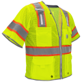 FrogWear® Cl. 3 Hi-Vis Lime Mesh LED Surveyors Vest w/Sleeves, Contrasting Reflective, Zipper Closure