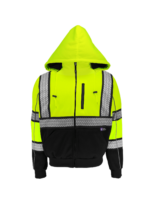 FrogWear® Cl. 3 Hi-Vis Lime/Black Bottom Heavy Duty Multi-Layer Hooded Safety Sweatshirt w/ Insulation