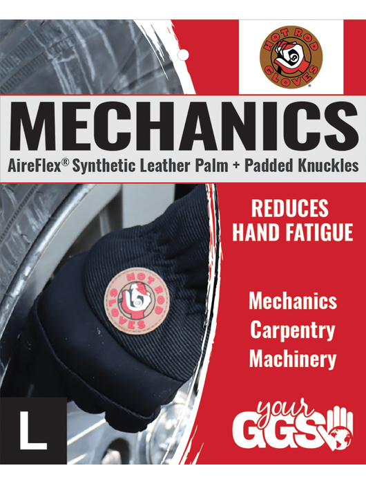 Hot Rod Gloves® Synthetic Leather Palm Performance Mechanics Style Gloves with a Spandex Back