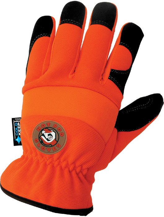 High-Visibility Orange, Low Temperature, Insulated, Waterproof, Synthetic Leather Palm Performance Gloves w/Spandex Back