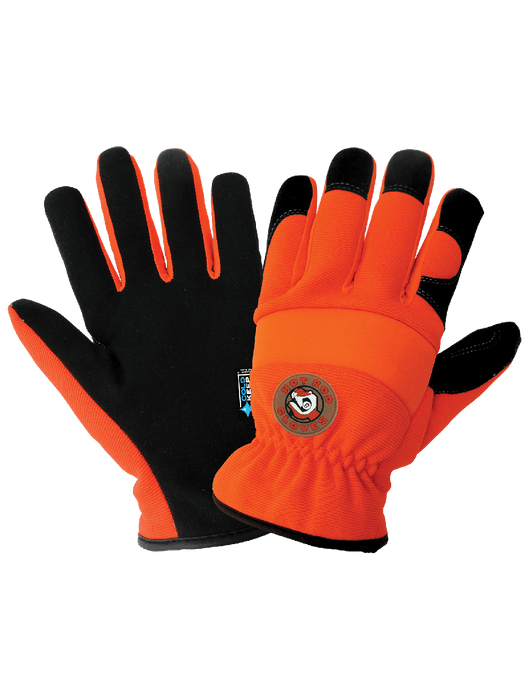 High-Visibility Orange, Low Temperature, Insulated, Waterproof, Synthetic Leather Palm Performance Gloves w/Spandex Back