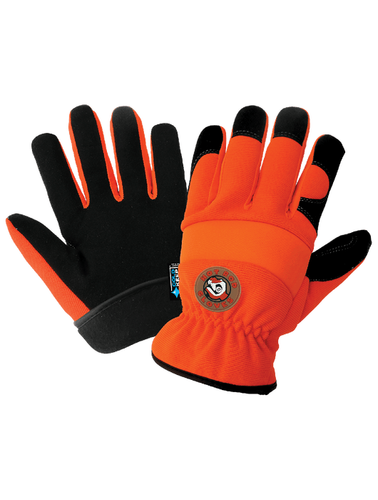 High-Visibility Orange, Low Temperature, Insulated, Waterproof, Synthetic Leather Palm Performance Gloves w/Spandex Back