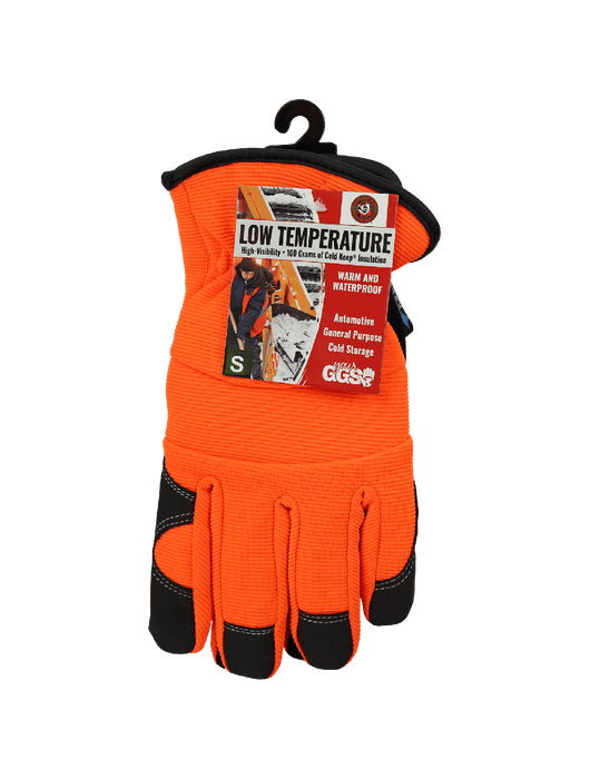 High-Visibility Orange, Low Temperature, Insulated, Waterproof, Synthetic Leather Palm Performance Gloves w/Spandex Back