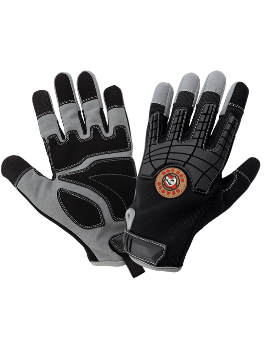 Hot Rod Gloves® Premium Synthetic Leather Palm Performance Mechanics Style Gloves w/Cut and Impact Protection, ANSI/ISEA 105 Cut Level A6