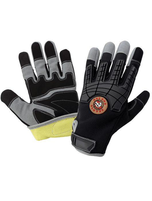 Hot Rod Gloves® Premium Synthetic Leather Palm Performance Mechanics Style Gloves w/Cut and Impact Protection, ANSI/ISEA 105 Cut Level A6