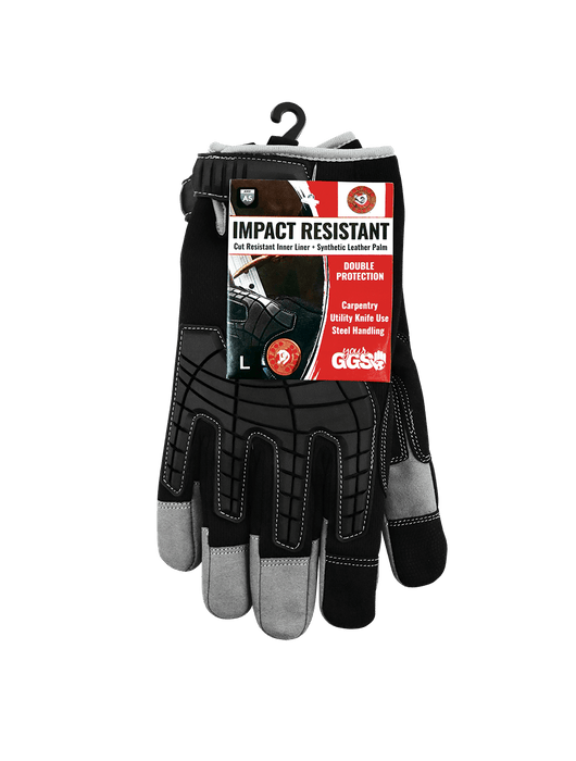 Hot Rod Gloves® Premium Synthetic Leather Palm Performance Mechanics Style Gloves w/Cut and Impact Protection, ANSI/ISEA 105 Cut Level A6
