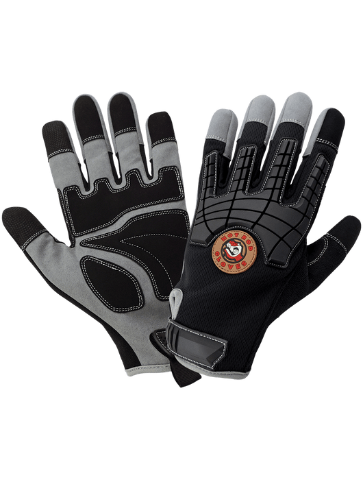 Hot Rod Gloves® Premium Synthetic Leather Palm Performance Mechanics Style Touch Screen Gloves with Impact Protection