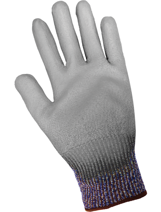 Samurai Glove® - 13-Gauge Blue & White Tuffalene® UHMWPE Shell, Gray Smooth PU Coated Palm, Knit Wrist, ANSI/ISEA 105 Cut Level A4