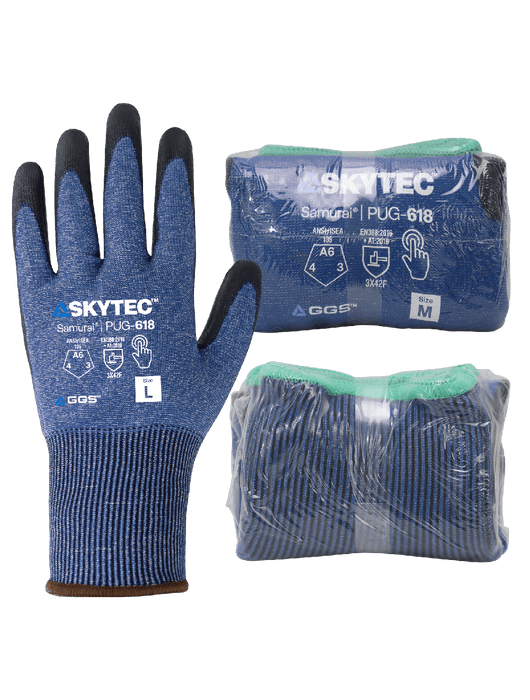 Samurai Glove® Cut Resistant Tuffalene® UHMWPE Touch Screen Gloves, Polyurethane-Coated Palm, ANSI/ISEA 105 Cut Level A6, Vend Pack