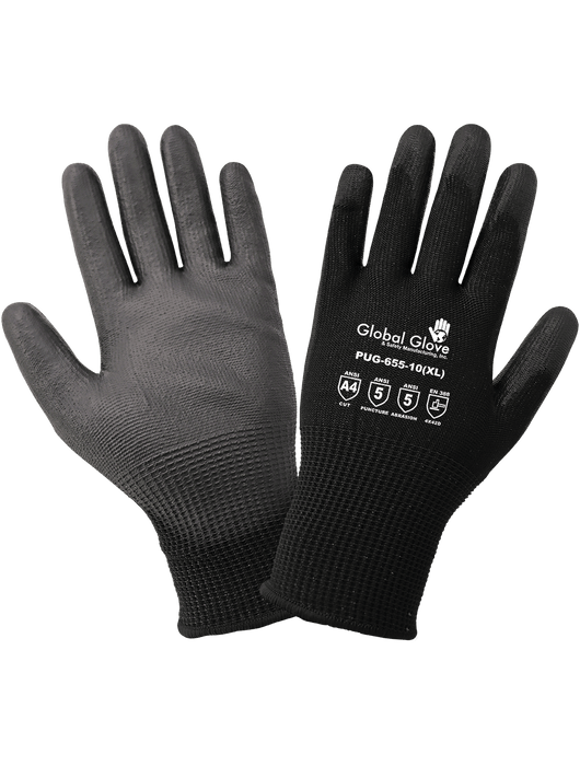 Cut Resistant Gloves, 13g Black HPPE Shell, Black Smooth