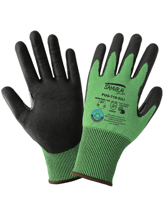 Samurai Glove® Tuffalene® UHMWPE/rPET Polyurethane Coated Cut Resistant Touch Screen Gloves, ANSI/ISEA 105 Cut Level A7