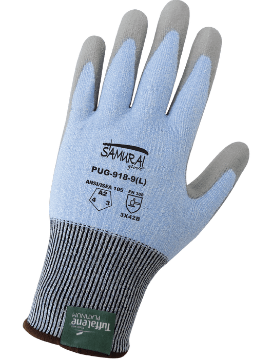 Samurai Glove® Light Blue 18-Gauge Tuffalene® w/Polyurethane Dipped Palm, ANSI Cut Level A2