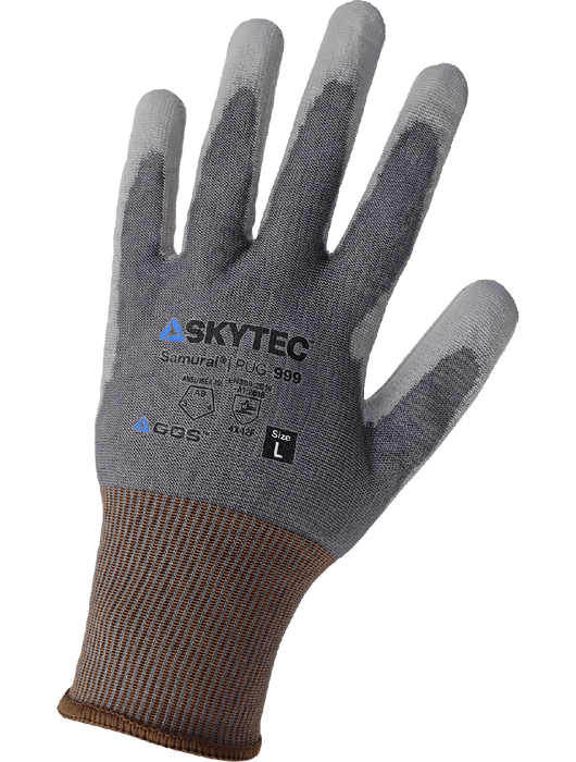 Samurai Glove®- Cut Resistant Gloves, 18-Gauge, Gray Seamless Tuffalene® UHMWPE Shell, Gray Smooth Polyurethane-Coated Palm, Knit Wrist, ANSI/ISEA 105 Cut Level A9, ANSI Abrasion Level 3, ANSI Puncture Level 4, Vend Pack