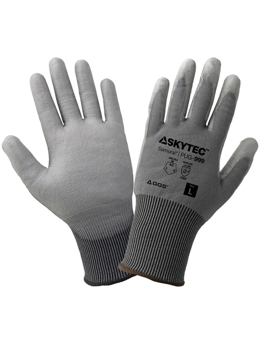 Samurai Glove®- Cut Resistant Gloves, 18-Gauge, Gray Seamless Tuffalene® UHMWPE Shell, Gray Smooth Polyurethane-Coated Palm, Knit Wrist, ANSI/ISEA 105 Cut Level A9, ANSI Abrasion Level 3, ANSI Puncture Level 4, Vend Pack