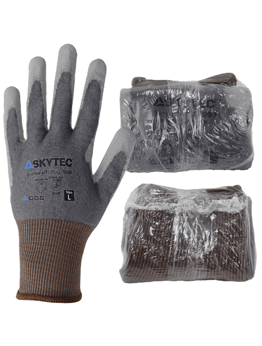 Samurai Glove®- Cut Resistant Gloves, 18-Gauge, Gray Seamless Tuffalene® UHMWPE Shell, Gray Smooth Polyurethane-Coated Palm, Knit Wrist, ANSI/ISEA 105 Cut Level A9, ANSI Abrasion Level 3, ANSI Puncture Level 4, Vend Pack
