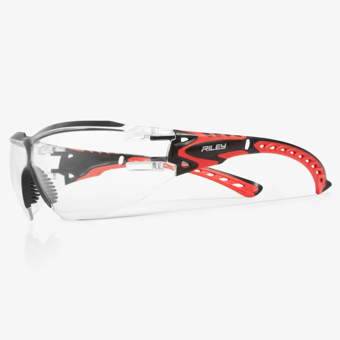 Sparta Eco Series - Arida 400 Moisture Repellant, Soft Gray TPE Browguard, Anti-Slip Nose Bridge, Red & Black Ventilated TPE Temple Arms