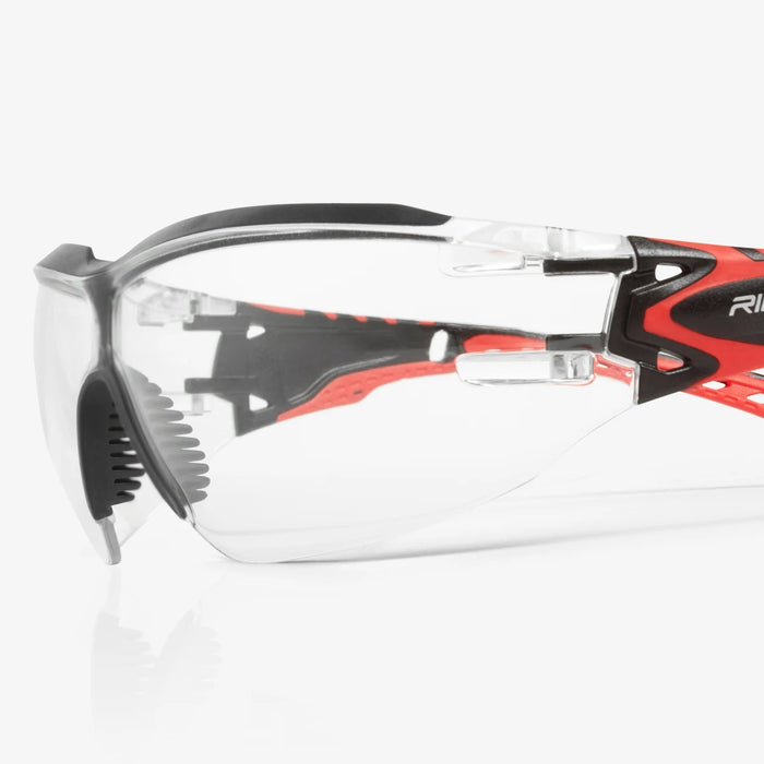 Sparta Eco Series - Arida 400 Moisture Repellant, Soft Gray TPE Browguard, Anti-Slip Nose Bridge, Red & Black Ventilated TPE Temple Arms