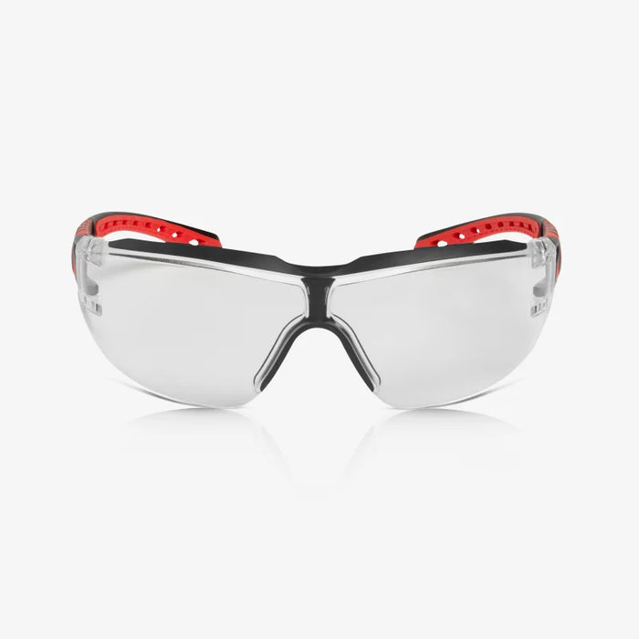 Sparta Eco Series - Arida 400 Moisture Repellant, Soft Gray TPE Browguard, Anti-Slip Nose Bridge, Red & Black Ventilated TPE Temple Arms