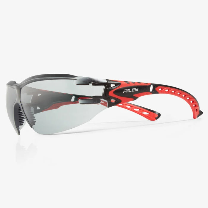 Sparta Eco Series - Arida 400 Moisture Repellant, Soft Gray TPE Browguard, Anti-Slip Nose Bridge, Red & Black Ventilated TPE Temple Arms