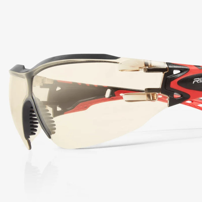 Sparta Eco Series - Arida 400 Moisture Repellant, Soft Gray TPE Browguard, Anti-Slip Nose Bridge, Red & Black Ventilated TPE Temple Arms