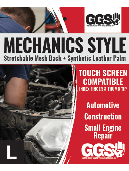 Mechanics Black AireFlex® Synthetic Leather Palm, Touch Screen Compatible Index Finger & Thumb Tip, Pull Tab, Open Cuff 