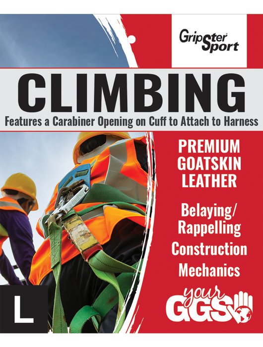 Gripster® Sport Ergonomic Premium-Grade Goatskin Leather Palm Belaying/Rappelling Climbing Gloves w/Spandex Back