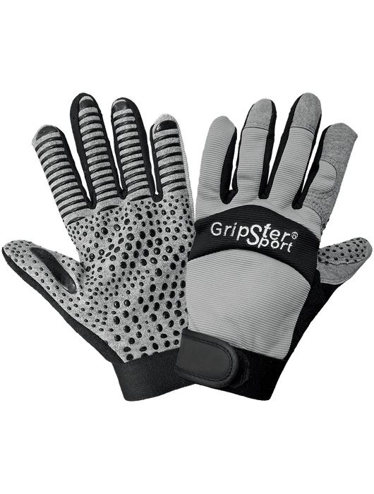 Gripster® Sport Synthetic Leather Palm Performance Mechanics Style Gloves w/Silicone Patterned Palm & Spandex Back