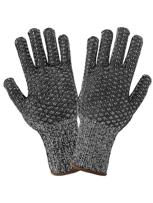 Ambidextrous Cotton/Acrylic Terry Cloth Gloves Coated with Honeycomb Patterned PVC, Knit Wrist