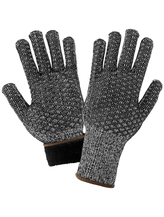 Ambidextrous Cotton/Acrylic Terry Cloth Gloves Coated with Honeycomb Patterned PVC, Knit Wrist