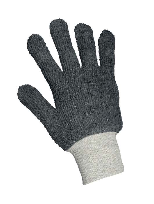 Heavyweight Gray Heat Resistant Terry Cloth Gloves, Ambidextrous, Knit Wrist