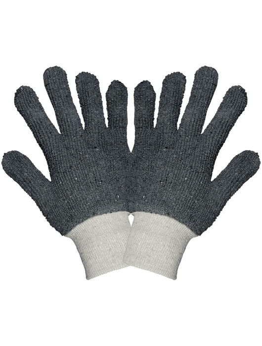Heavyweight Gray Heat Resistant Terry Cloth Gloves, Ambidextrous, Knit Wrist