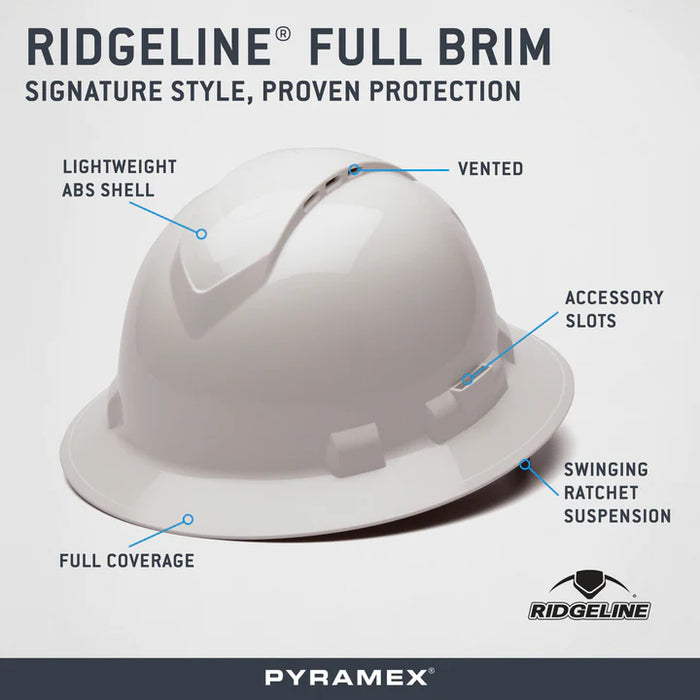 Ridgeline Vented Full Brim Hard Hat - 4-Point Ratchet