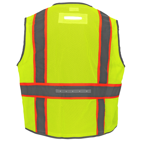 FrogWear® Cl. 2 Hi-Vis Lime Premium LED Surveyors, Contrasting Reflective, D-Ring Pass Through Opening, Zipper Closure