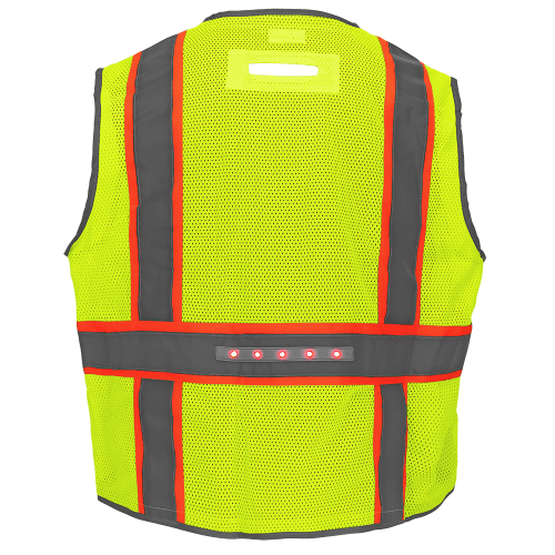 FrogWear® Cl. 2 Hi-Vis Lime Premium LED Surveyors, Contrasting Reflective, D-Ring Pass Through Opening, Zipper Closure