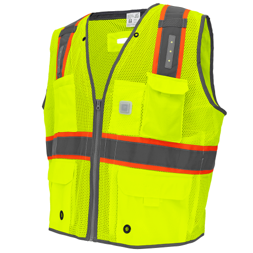 FrogWear® Cl. 2 Hi-Vis Lime Premium LED Surveyors, Contrasting Reflective, D-Ring Pass Through Opening, Zipper Closure