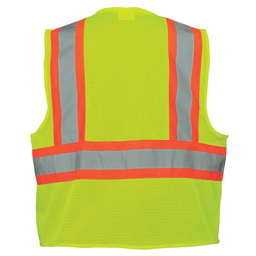 FrogWear® Cl. 2 Hi-Vis Lime Lightweight Mesh Polyester Vest w/Contrasting Orange Trim, Zipper Closure