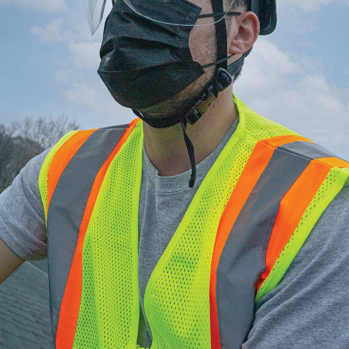 FrogWear® Cl. 2 Hi-Vis Lime Lightweight Mesh Polyester Vest w/Contrasting Orange Trim, Zipper Closure